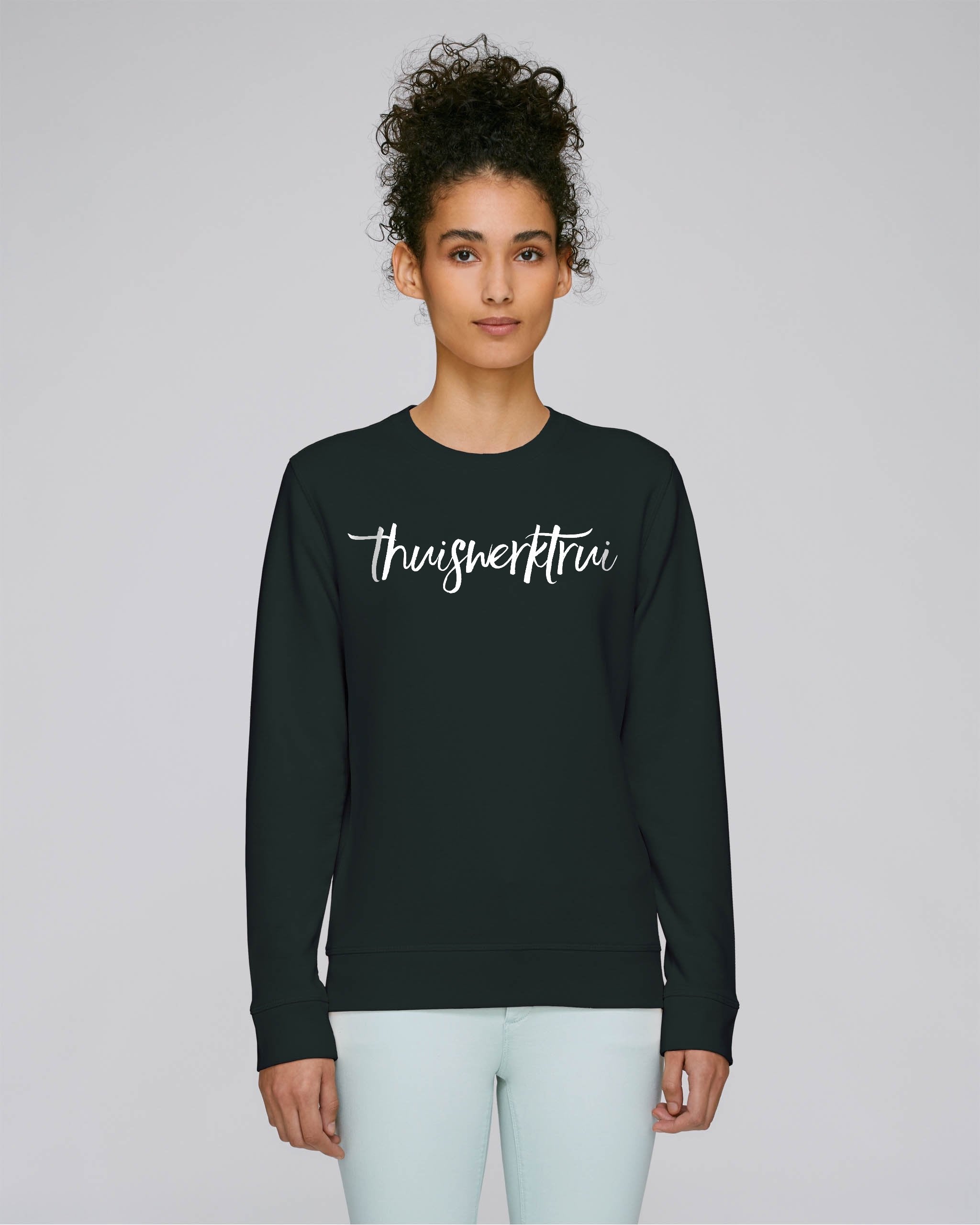 Sweatshirt met speelse opdruk ' thuiswerktrui' - Witte opdruk Sweatshirt met speelse opdruk ' thuiswerktrui' - Witte opdruk