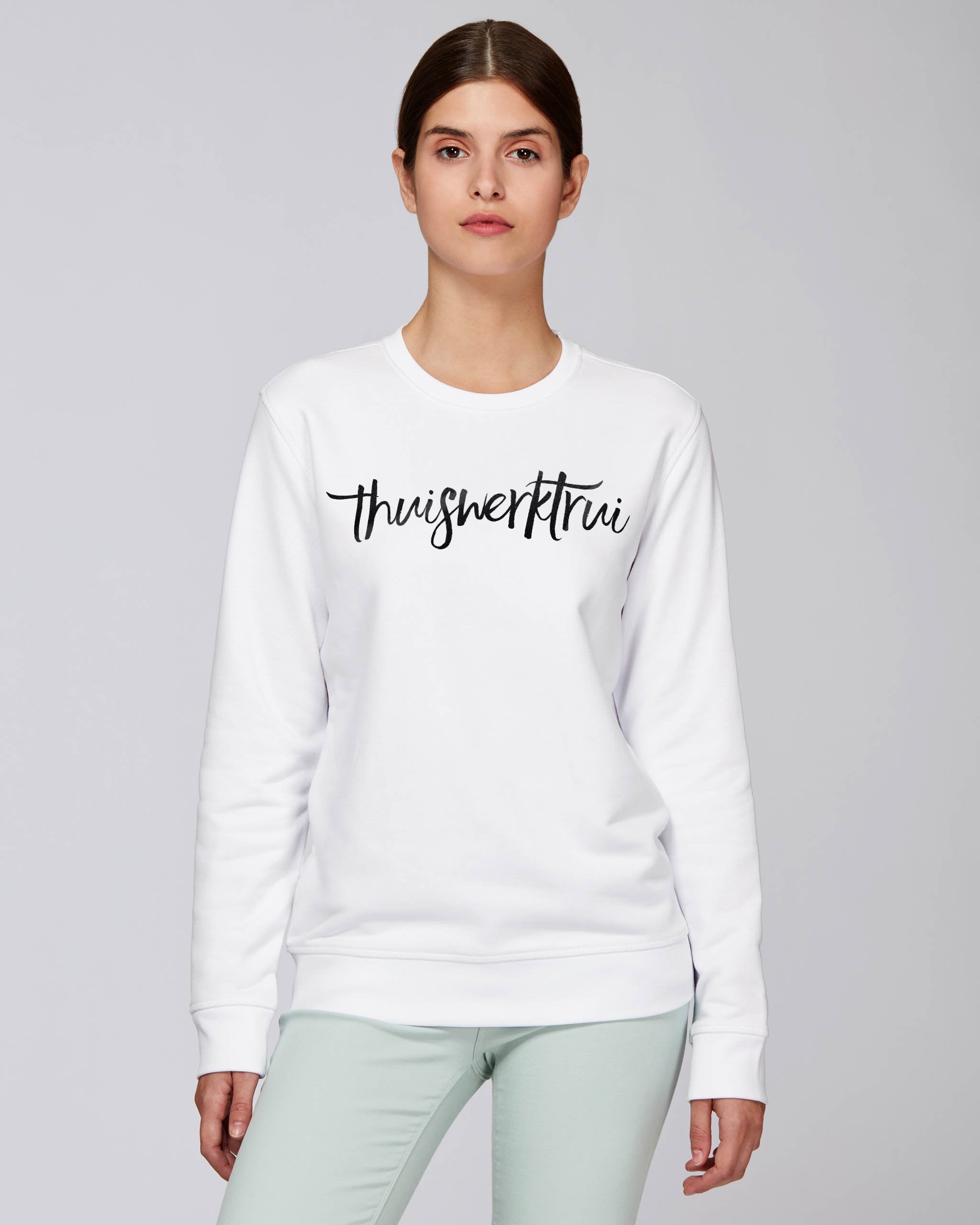 Sweatshirt met speelse opdruk ' thuiswerktrui' - Zwart opdruk Sweatshirt met speelse opdruk ' thuiswerktrui' - Zwart opdruk