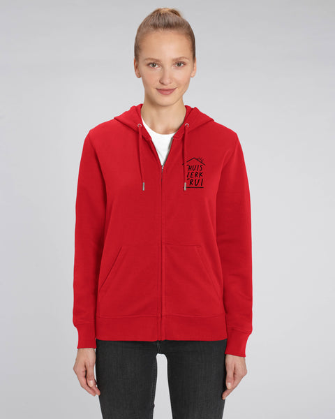 Hoodie met rits met huisje - Zwart opdruk