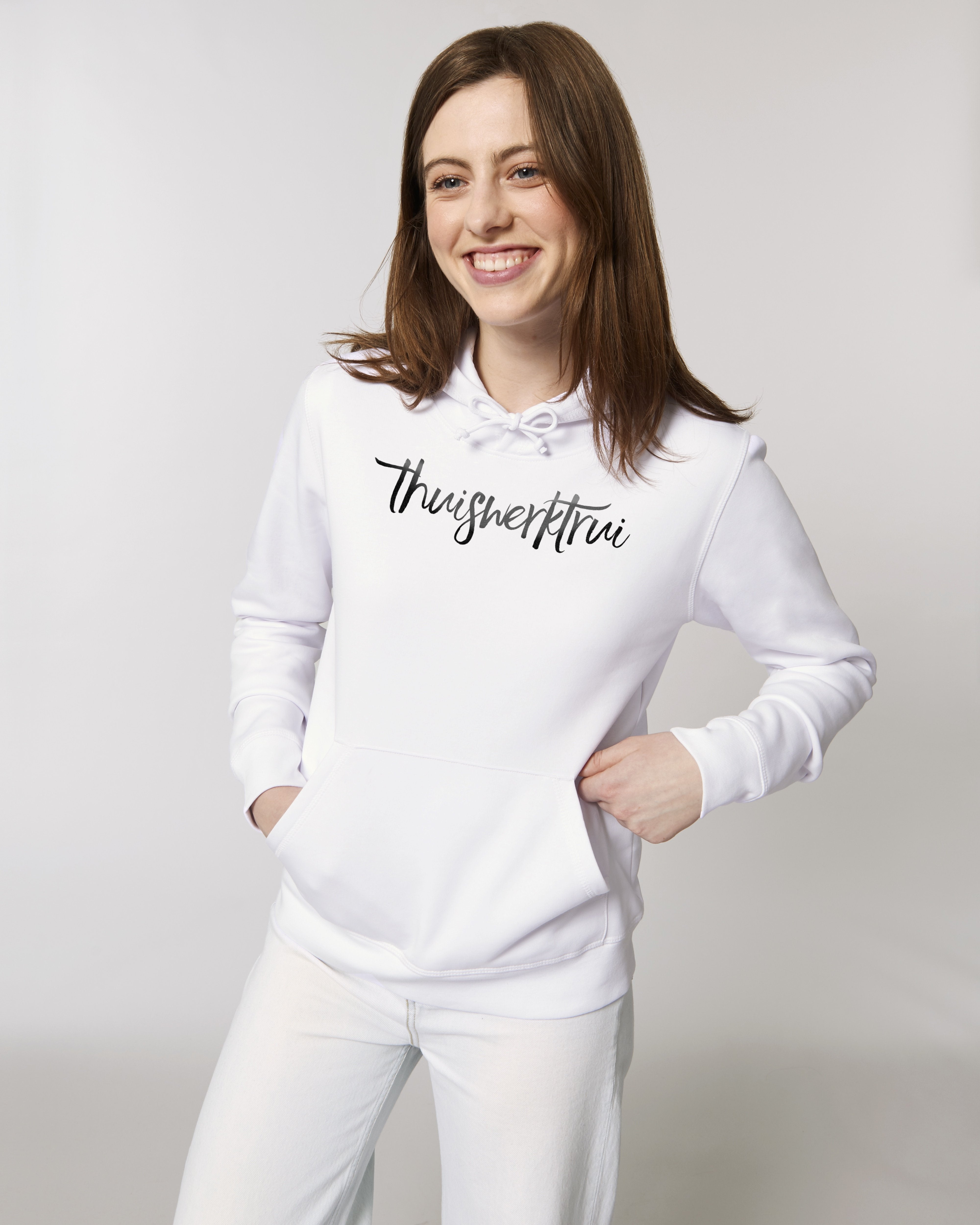 Hoodie met speelse opdruk 'thuiswerktrui' - Zwart opdruk