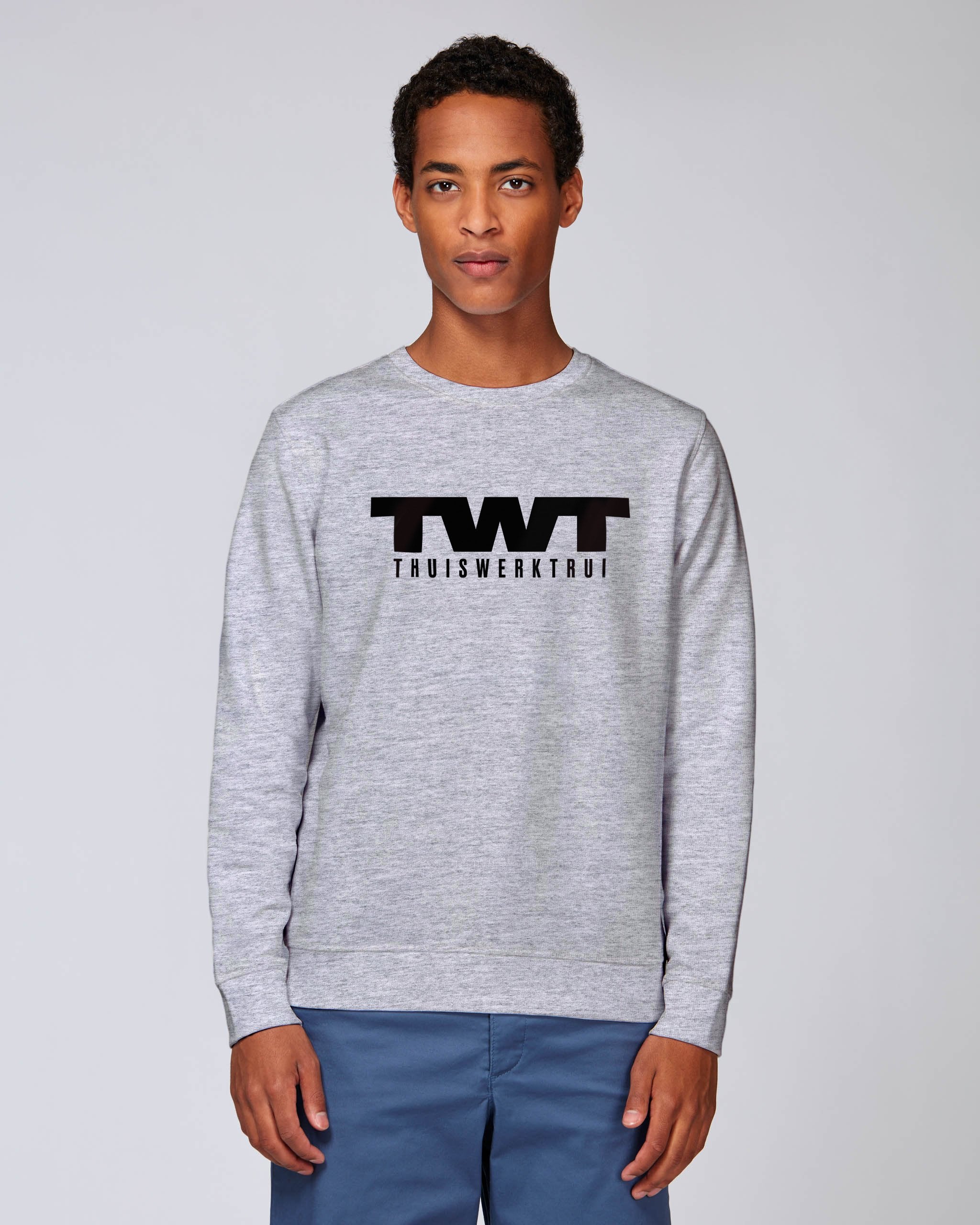 Sweatshirt met vet geschreven opdruk 'TWT en thuiswerktrui' - Zwart opdruk